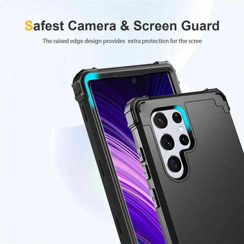 For Samsung Galaxy S23 Ultra Hard Plastic+Silicone Phone Case Shockproof Cell Phone Cover - Black