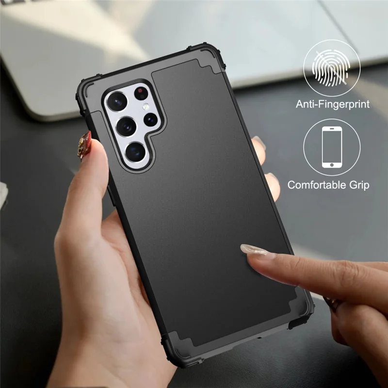 For Samsung Galaxy S23 Ultra Hard Plastic+Silicone Phone Case Shockproof Cell Phone Cover - Black