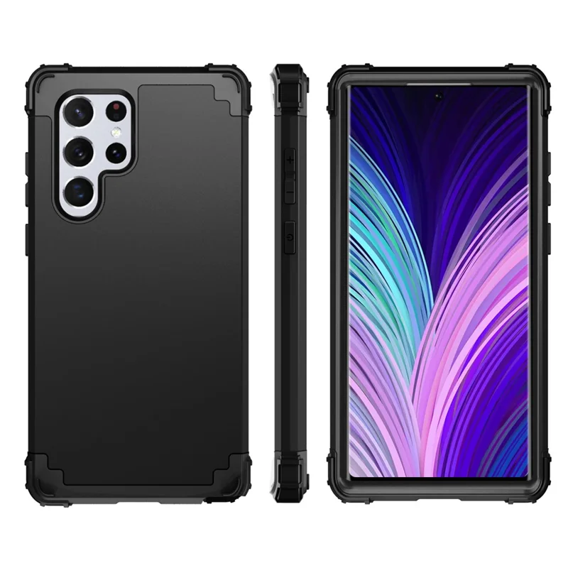 For Samsung Galaxy S23 Ultra Hard Plastic+Silicone Phone Case Shockproof Cell Phone Cover - Black
