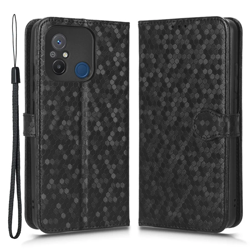 Anti-shock Leather Phone Cover For Xiaomi Redmi 12C 4G / 11A 4G , Dot Pattern Imprinted Anti-scratch Phone Case  Wallet Stand - Black