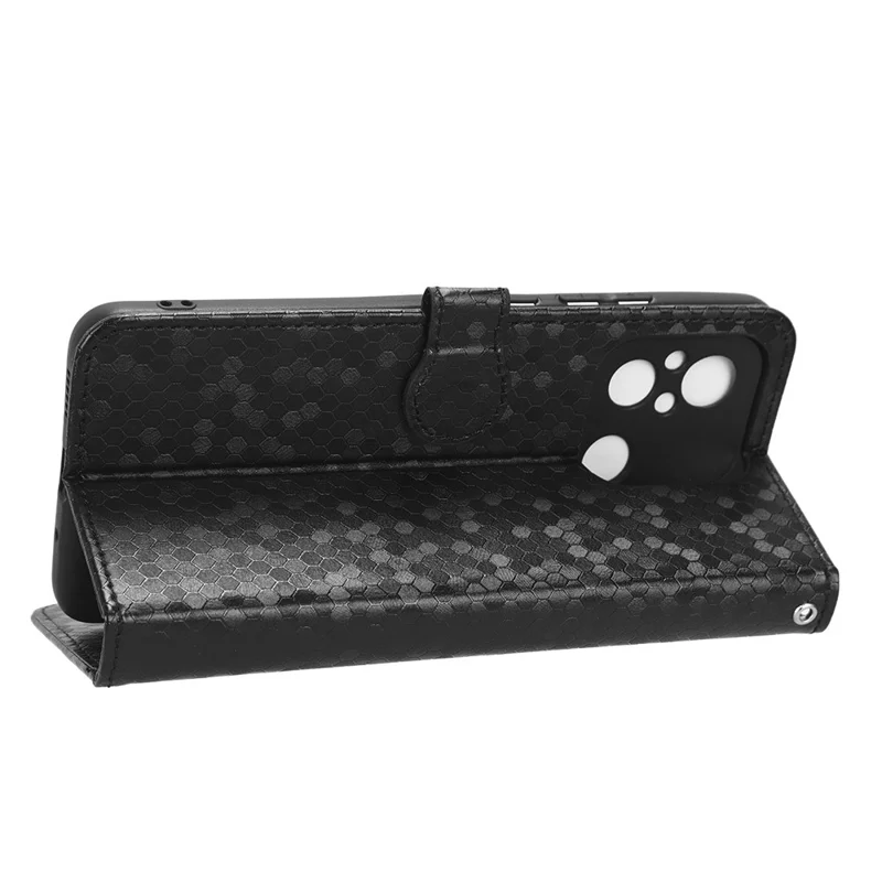 Anti-shock Leather Phone Cover For Xiaomi Redmi 12C 4G / 11A 4G , Dot Pattern Imprinted Anti-scratch Phone Case  Wallet Stand - Black