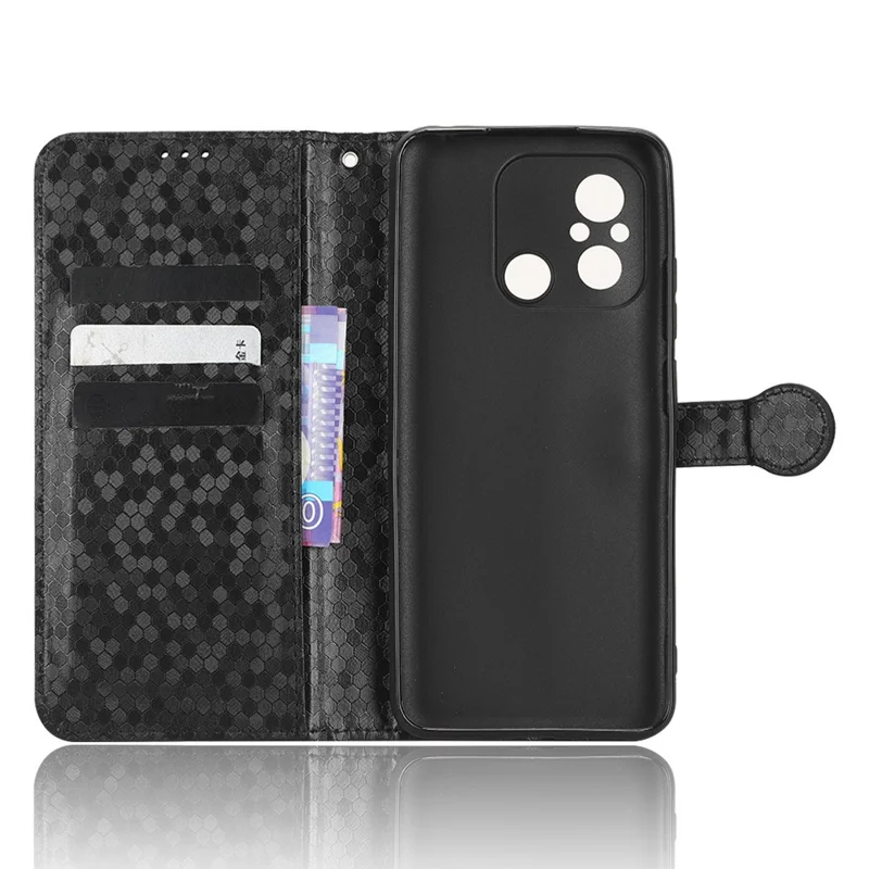 Anti-shock Leather Phone Cover For Xiaomi Redmi 12C 4G / 11A 4G , Dot Pattern Imprinted Anti-scratch Phone Case  Wallet Stand - Black