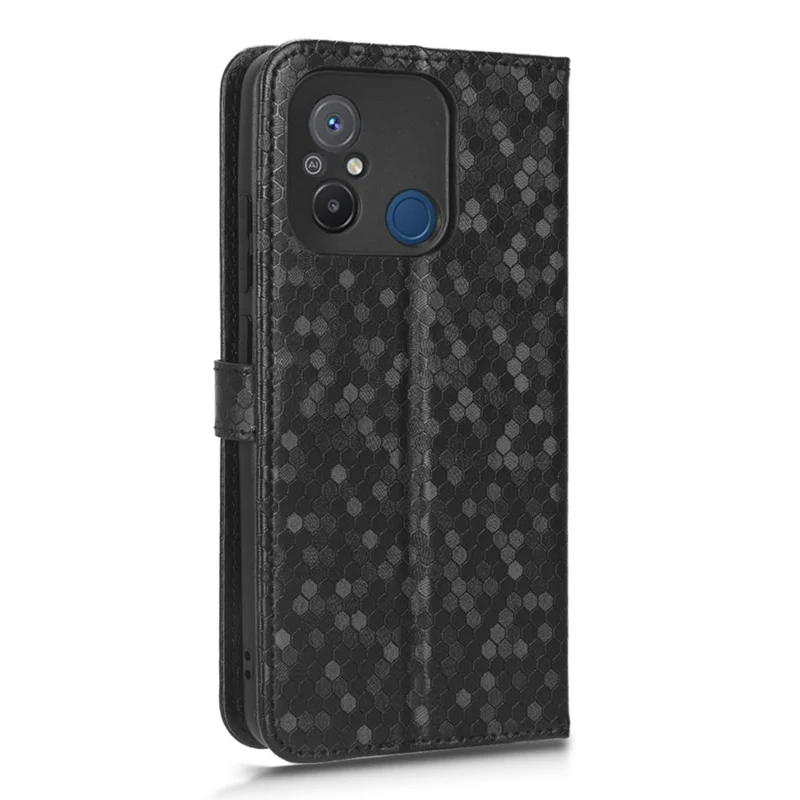 Anti-shock Leather Phone Cover For Xiaomi Redmi 12C 4G / 11A 4G , Dot Pattern Imprinted Anti-scratch Phone Case  Wallet Stand - Black