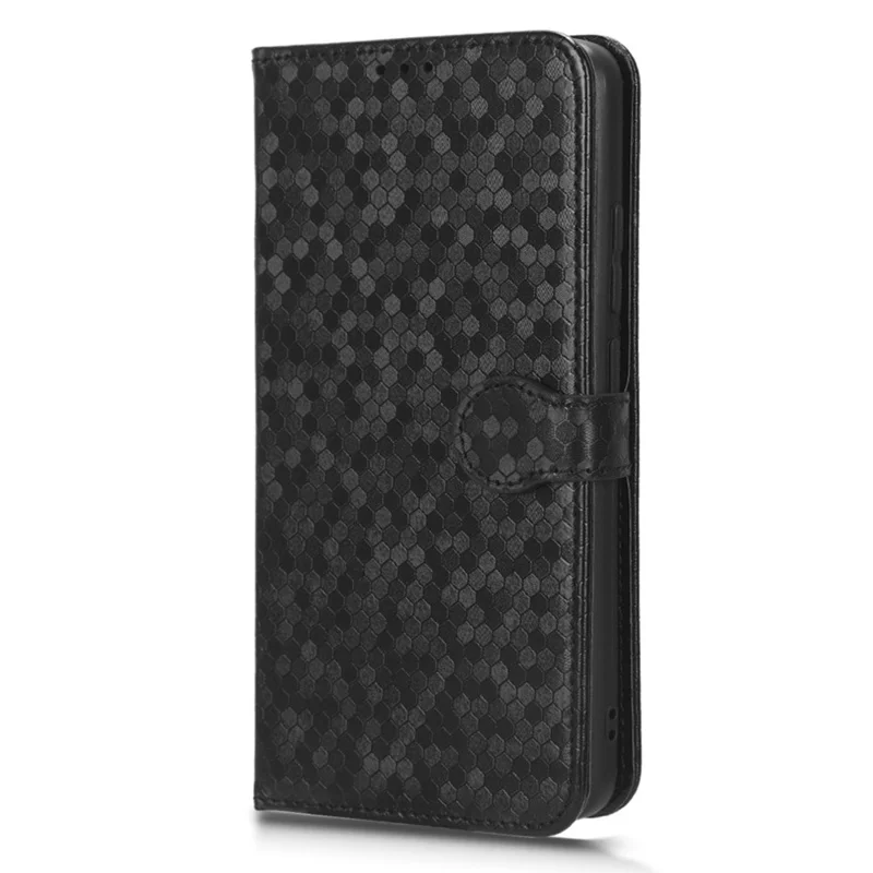 Anti-shock Leather Phone Cover For Xiaomi Redmi 12C 4G / 11A 4G , Dot Pattern Imprinted Anti-scratch Phone Case  Wallet Stand - Black