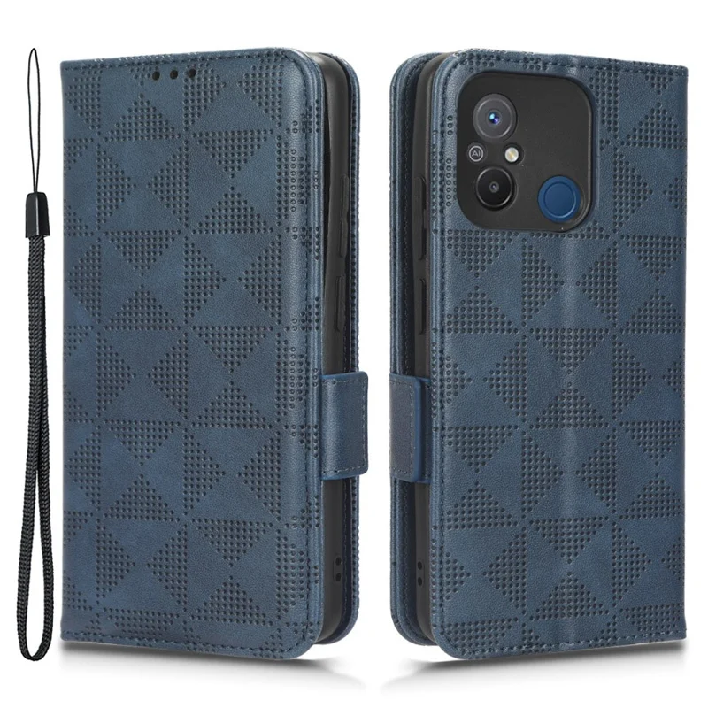 Telefoonhoesje voor Xiaomi Redmi 12C 4G / 11A 4G, beschermhoes van PU-leer met driehoekpatroon, standaard, portemonnee - blauw
