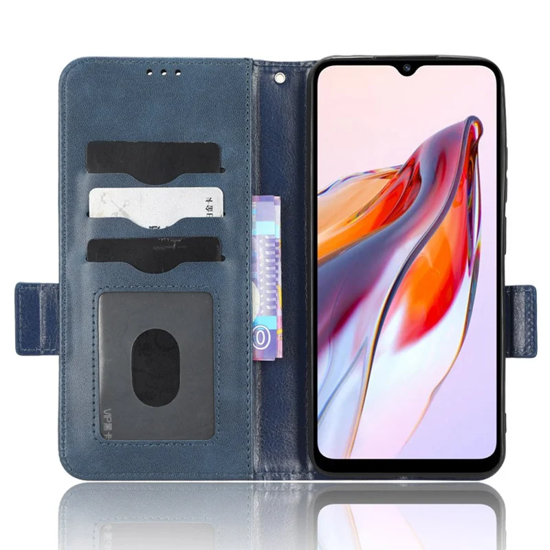 Telefoonhoesje voor Xiaomi Redmi 12C 4G / 11A 4G, beschermhoes van PU-leer met driehoekpatroon, standaard, portemonnee - blauw