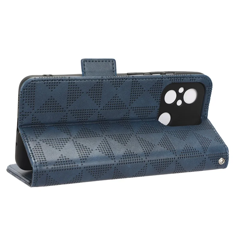 Telefoonhoesje voor Xiaomi Redmi 12C 4G / 11A 4G, beschermhoes van PU-leer met driehoekpatroon, standaard, portemonnee - blauw
