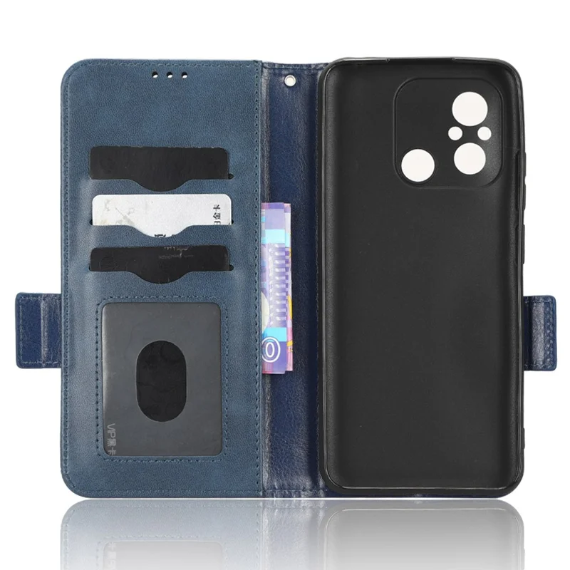 Telefoonhoesje voor Xiaomi Redmi 12C 4G / 11A 4G, beschermhoes van PU-leer met driehoekpatroon, standaard, portemonnee - blauw