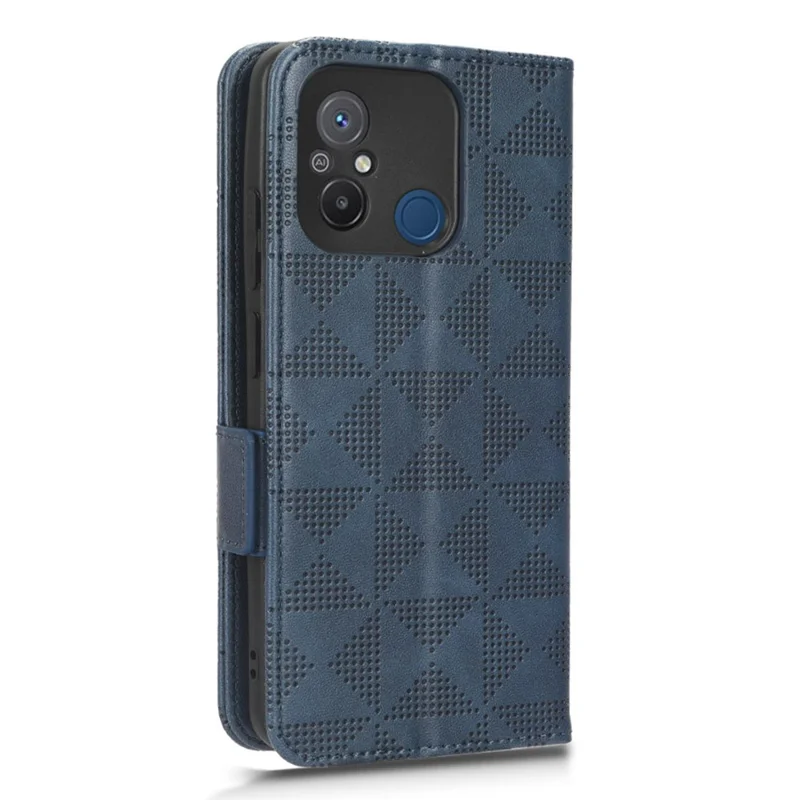Telefoonhoesje voor Xiaomi Redmi 12C 4G / 11A 4G, beschermhoes van PU-leer met driehoekpatroon, standaard, portemonnee - blauw