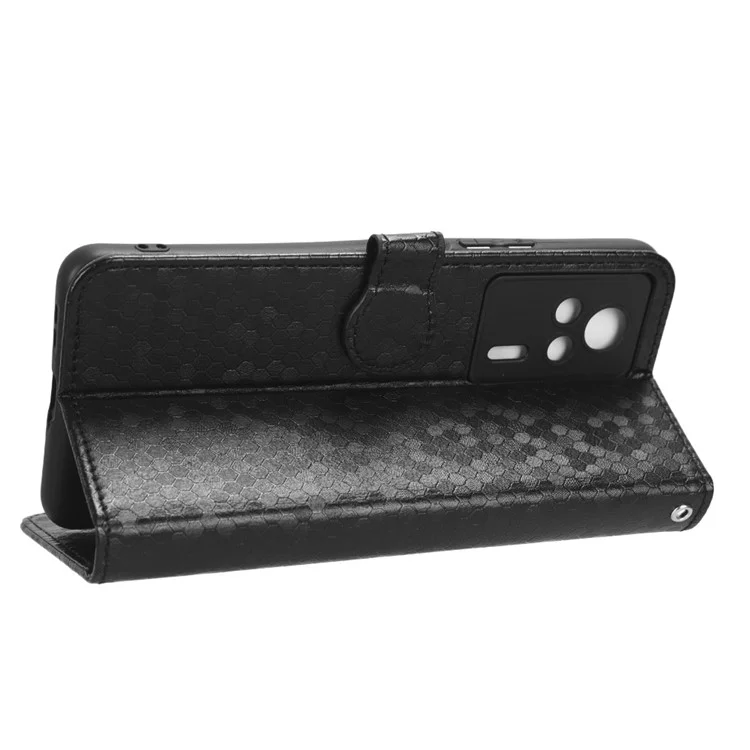 Funda Protectora de Cuero Antigotas para Xiaomi Redmi K60E 5G, Funda Protectora de Teléfono con Patrón de Puntos, de Pie, y Billetera - Negro