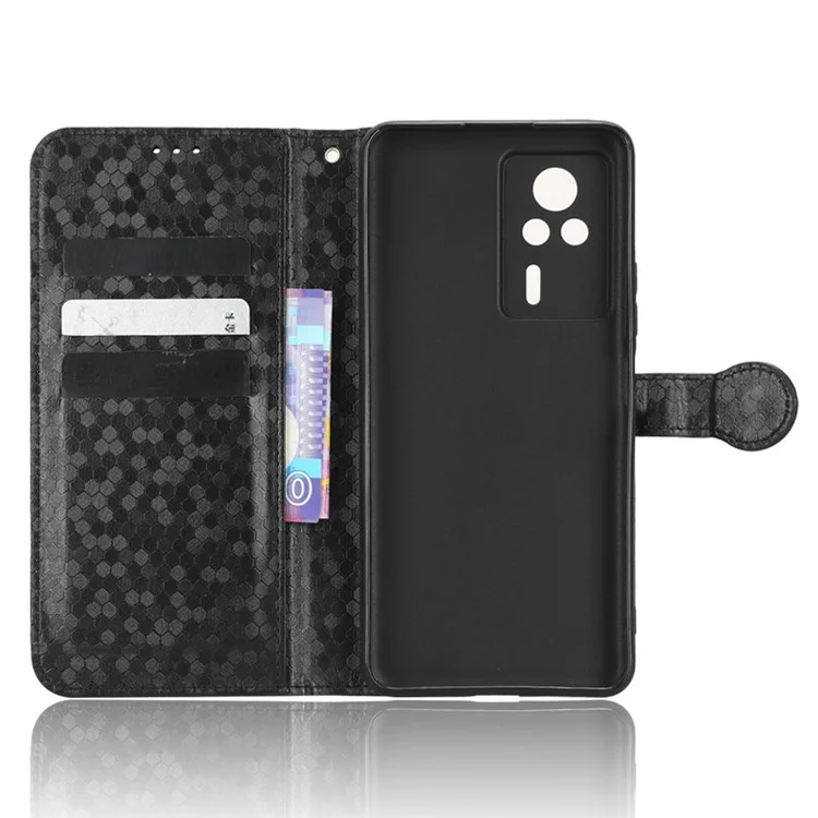 Funda Protectora de Cuero Antigotas para Xiaomi Redmi K60E 5G, Funda Protectora de Teléfono con Patrón de Puntos, de Pie, y Billetera - Negro