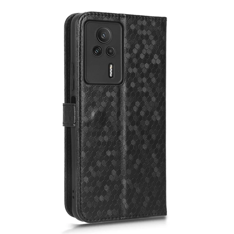 Funda Protectora de Cuero Antigotas para Xiaomi Redmi K60E 5G, Funda Protectora de Teléfono con Patrón de Puntos, de Pie, y Billetera - Negro