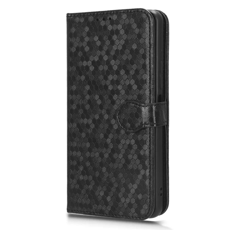 Funda Protectora de Cuero Antigotas para Xiaomi Redmi K60E 5G, Funda Protectora de Teléfono con Patrón de Puntos, de Pie, y Billetera - Negro