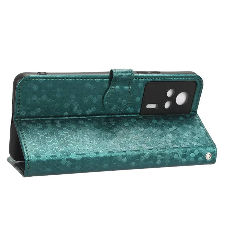 Capa de Telefone Antigotas de Couro para Xiaomi Redmi K60E 5G, Capa Protetora de Carteira com Padrão Pontilhado e Suporte - Verde