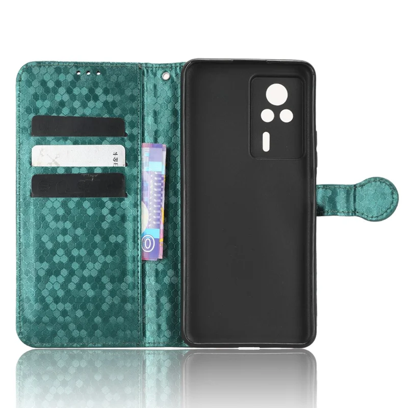 Capa de Telefone Antigotas de Couro para Xiaomi Redmi K60E 5G, Capa Protetora de Carteira com Padrão Pontilhado e Suporte - Verde