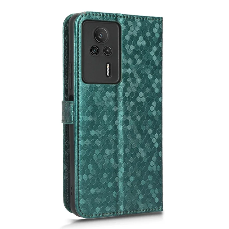 Capa de Telefone Antigotas de Couro para Xiaomi Redmi K60E 5G, Capa Protetora de Carteira com Padrão Pontilhado e Suporte - Verde