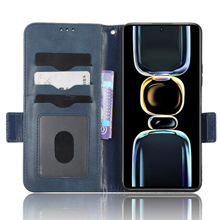 For Xiaomi Redmi K60E 5G Leather Phone Case Imprinted Triangle Pattern Stand Drop-proof Phone Cover Wallet - Blue