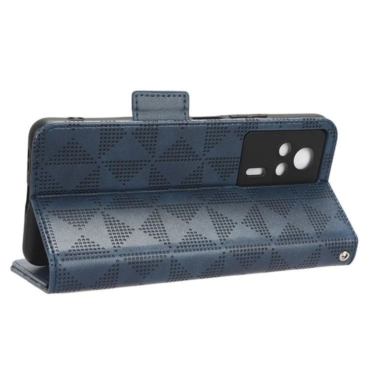 For Xiaomi Redmi K60E 5G Leather Phone Case Imprinted Triangle Pattern Stand Drop-proof Phone Cover Wallet - Blue