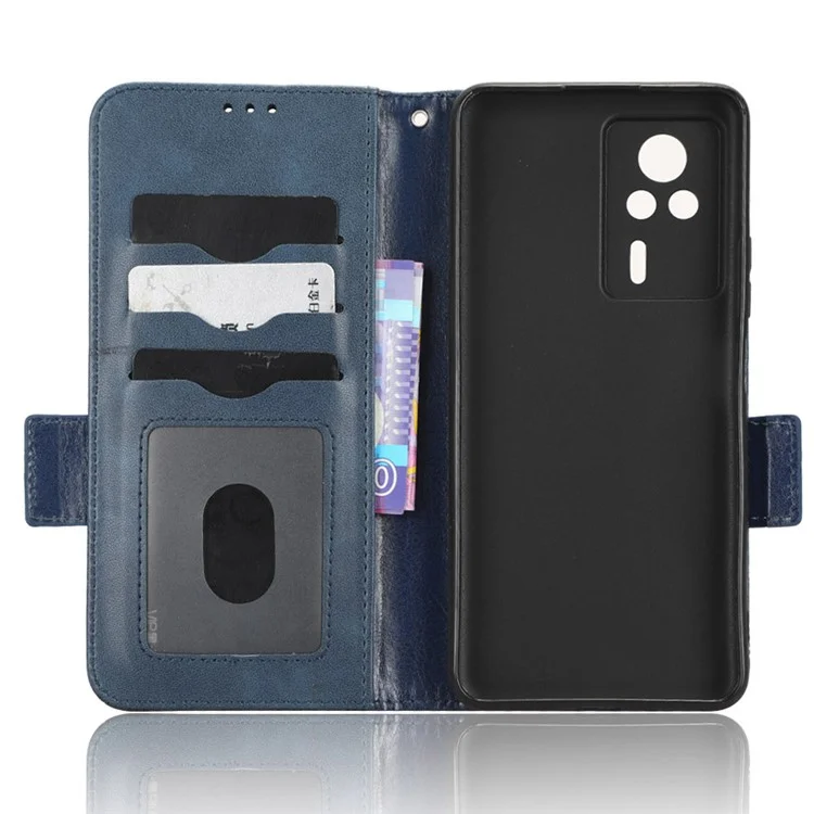 For Xiaomi Redmi K60E 5G Leather Phone Case Imprinted Triangle Pattern Stand Drop-proof Phone Cover Wallet - Blue
