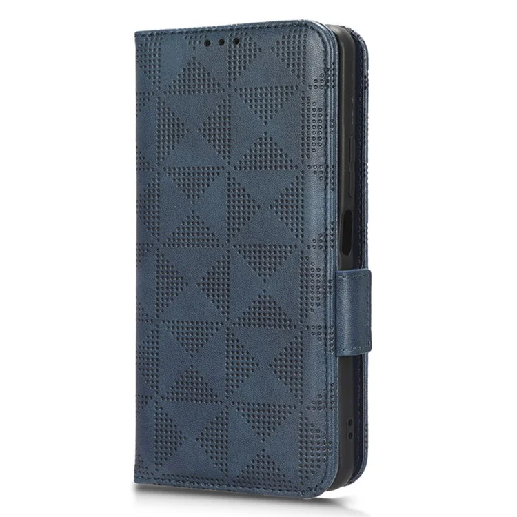 For Xiaomi Redmi K60E 5G Leather Phone Case Imprinted Triangle Pattern Stand Drop-proof Phone Cover Wallet - Blue