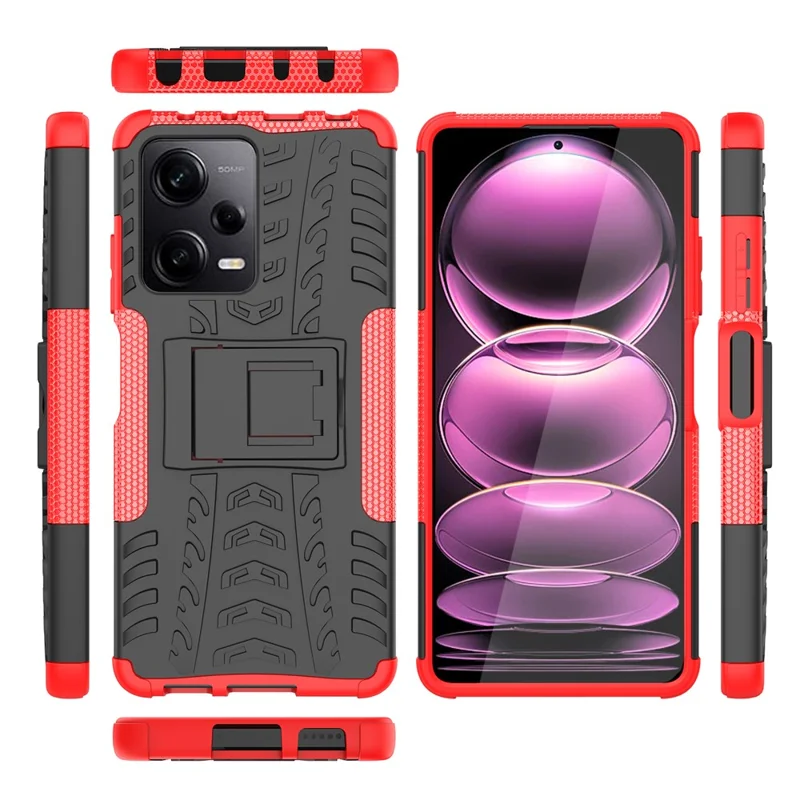 Para Xiaomi Redmi Note 12 Pro 5G / Redmi Nota 12 Pro Speed ​​5g / Poco X5 Pro 5g Caps de Telefone do Telefone de Kickstand PC TPU TPU - Vermelho