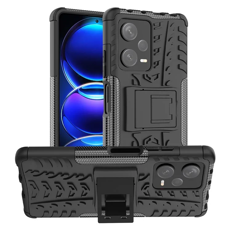 Étui du Téléphone Pour Xiaomi Redmi Note 12 Pro + 5g, Hard pc + Tpu Téléphone Shell Kickstand Drop Protection Téléphone Cover - Noir