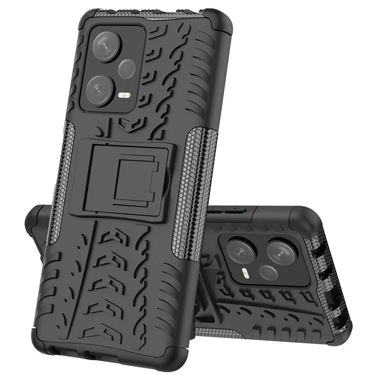 Étui du Téléphone Pour Xiaomi Redmi Note 12 Pro + 5g, Hard pc + Tpu Téléphone Shell Kickstand Drop Protection Téléphone Cover - Noir