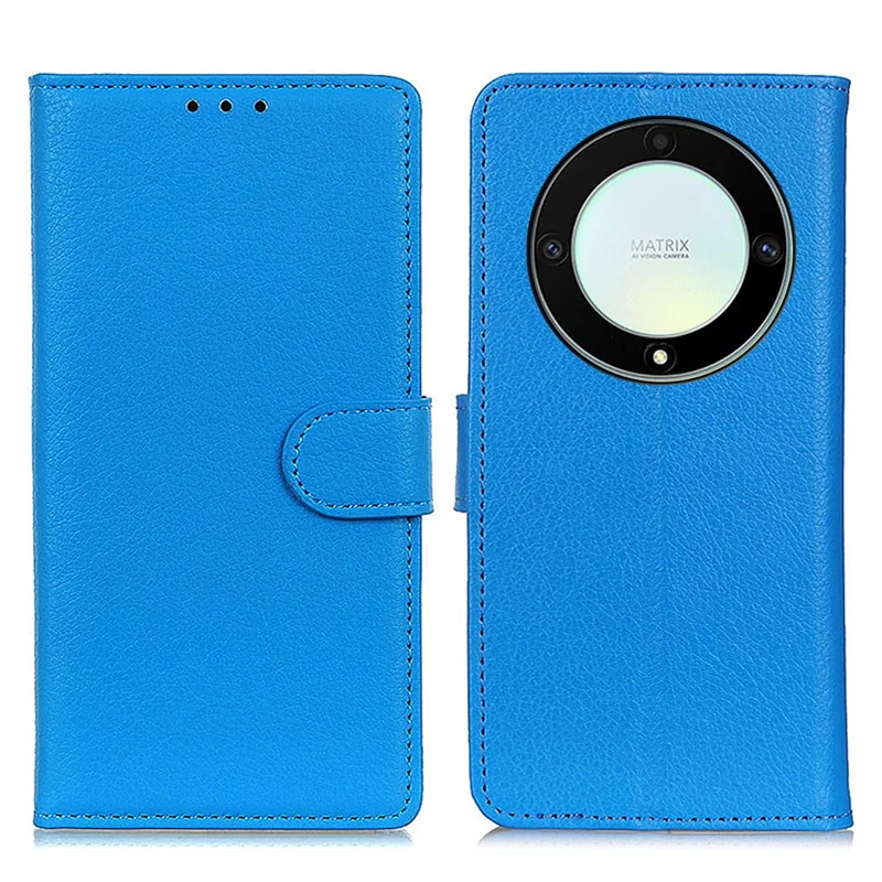 For Honor X9a 5G / X40 5G / Magic5 Lite 5G Wallet Function Cell Phone Cover Stand Classic Litchi Texture Leather Flip Phone Case - Blue