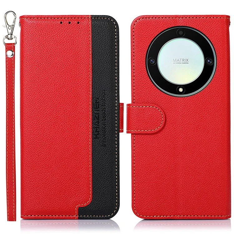 Étui pour téléphone portable KHAZNEH For Honor X9a 5G/X40 5G/Magic5 Lite 5G avec protection RFID, support et texture en cuir de litchi - Rouge
