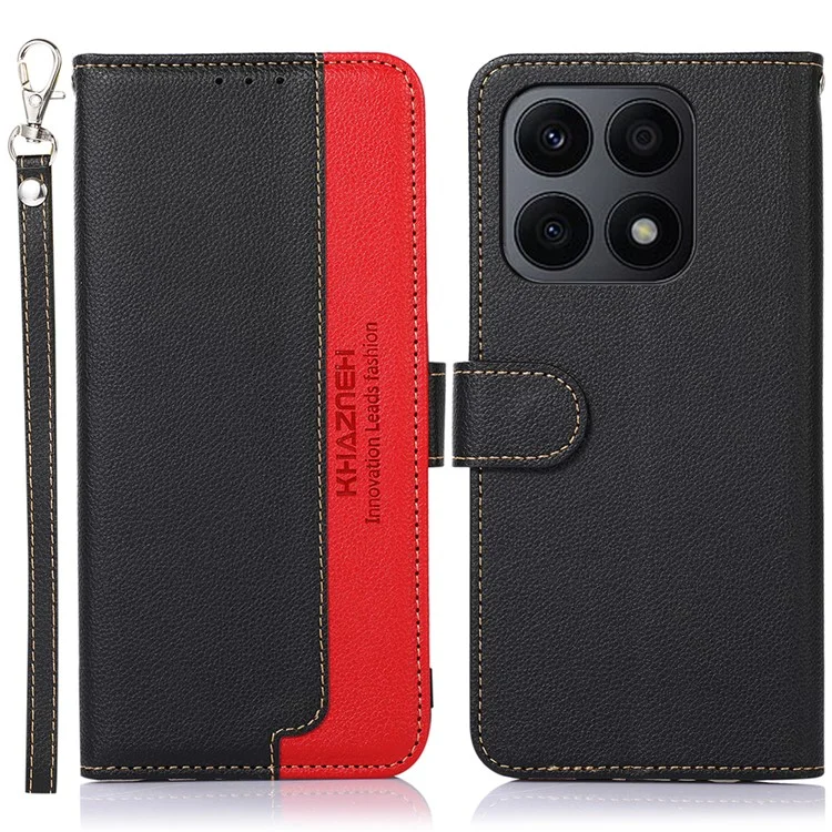KHAZNEH For Honor X8a 4G Funda de Teléfono de Cuero RFID Blocking Anti-Arañazos Textura Litchi Soporte Cartera Protectora Carcasa de Teléfono - Negro