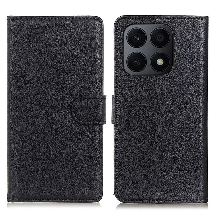 For Honor X8a 4G Classic Litchi Texture Leather Flip Phone Case Stand Wallet Function Cell Phone Cover - Negro