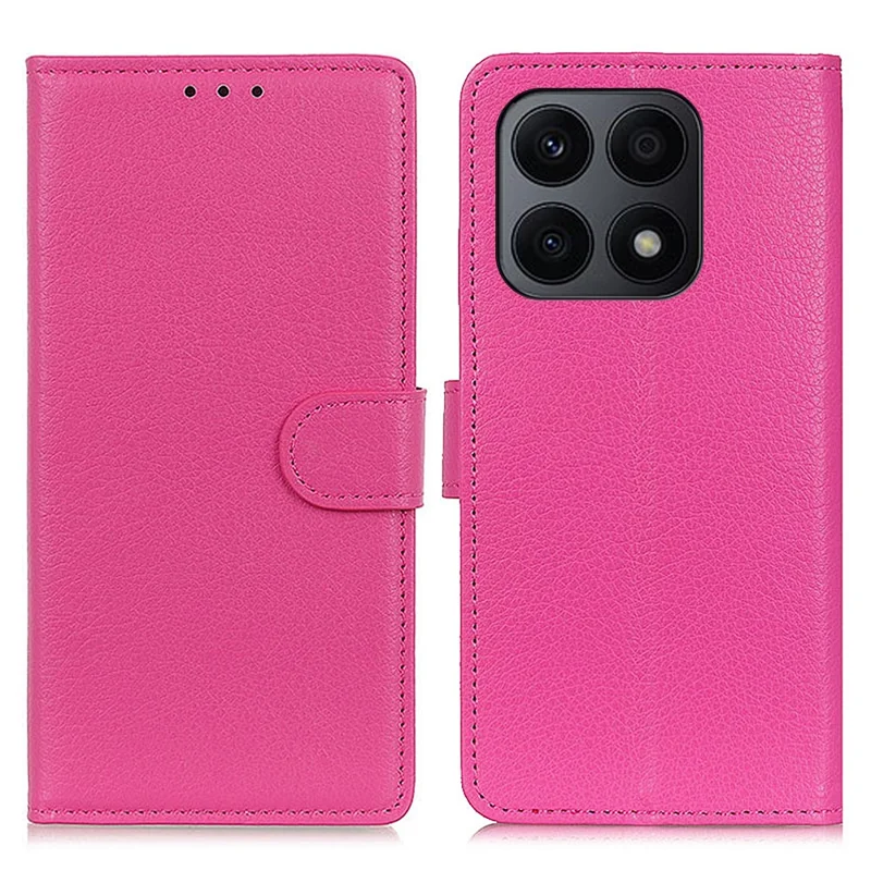 For Honor X8a 4G Classic Litchi Texture Leather Flip Phone Case Stand Wallet Function Cell Phone Cover - Rose