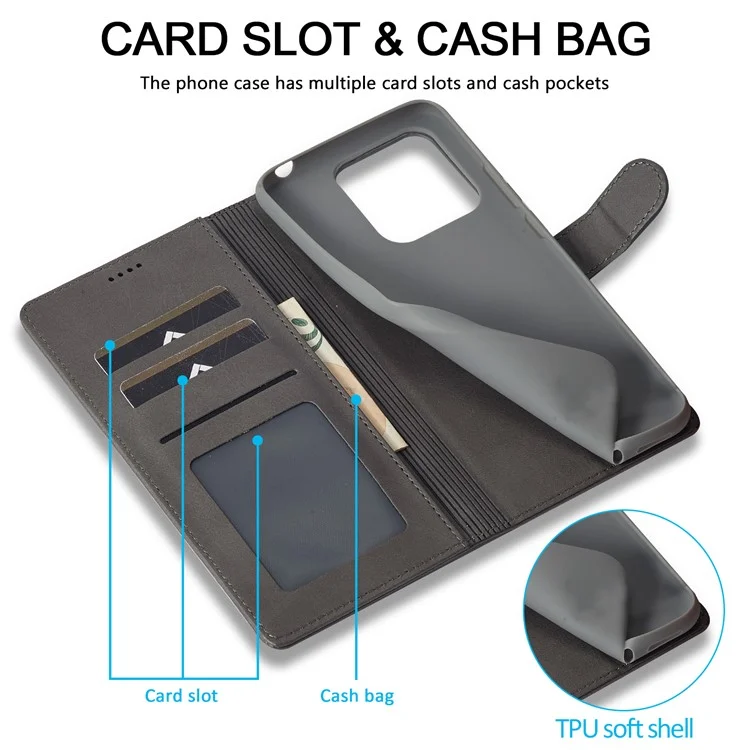 LC.IMEEKE Custodia in Pelle per Xiaomi Redmi Note 12 5G (Globale) / (India) / (Cina) / Poco X5 5G, Texture in Pelle di Vitello Wallet Stand Anti-caduta - Grigio