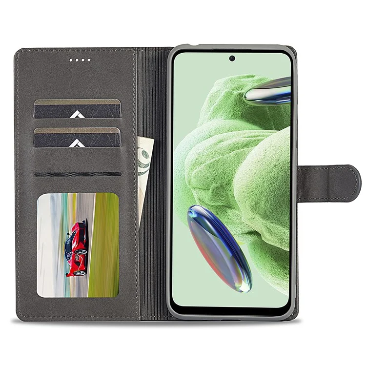 LC.IMEEKE Custodia in Pelle per Xiaomi Redmi Note 12 5G (Globale) / (India) / (Cina) / Poco X5 5G, Texture in Pelle di Vitello Wallet Stand Anti-caduta - Grigio