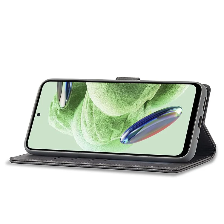 LC.IMEEKE Custodia in Pelle per Xiaomi Redmi Note 12 5G (Globale) / (India) / (Cina) / Poco X5 5G, Texture in Pelle di Vitello Wallet Stand Anti-caduta - Grigio