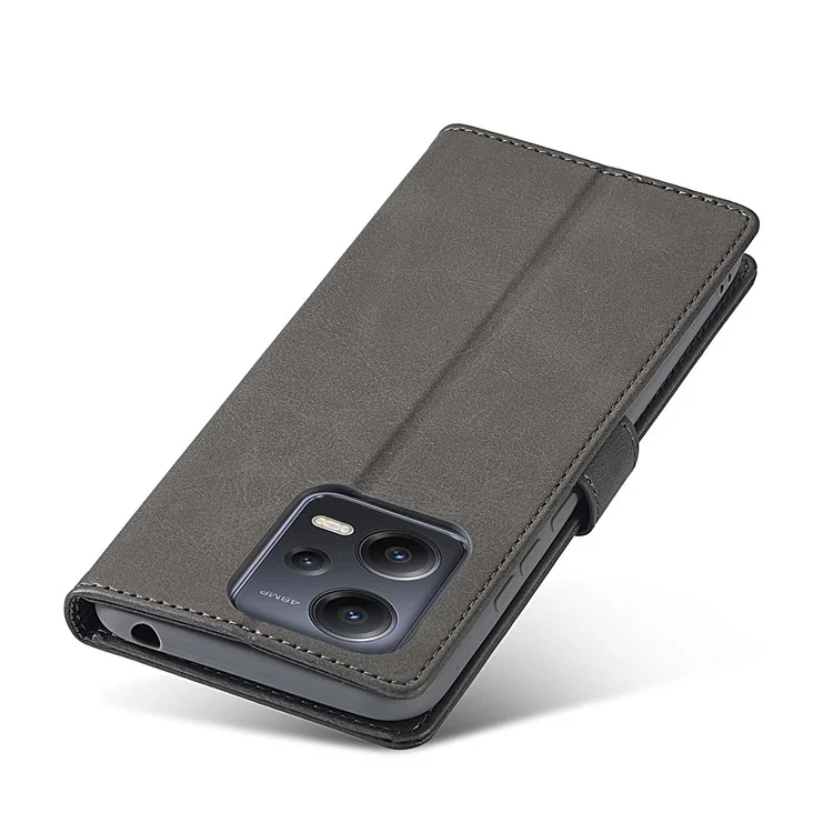 LC.IMEEKE Custodia in Pelle per Xiaomi Redmi Note 12 5G (Globale) / (India) / (Cina) / Poco X5 5G, Texture in Pelle di Vitello Wallet Stand Anti-caduta - Grigio