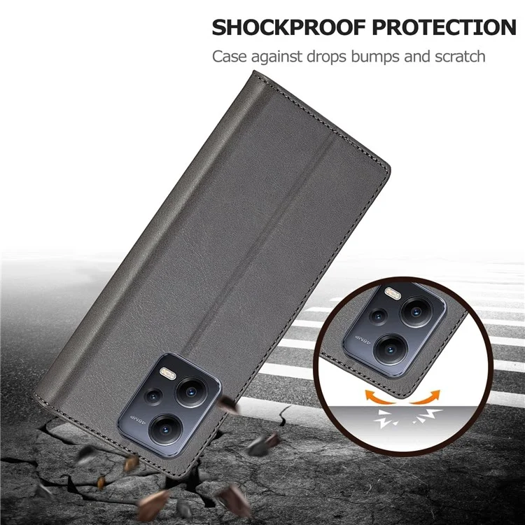 LC.IMEEKE Custodia in Pelle per Xiaomi Redmi Note 12 5G (Globale) / (India) / (Cina) / Poco X5 5G, Texture in Pelle di Vitello Wallet Stand Anti-caduta - Grigio
