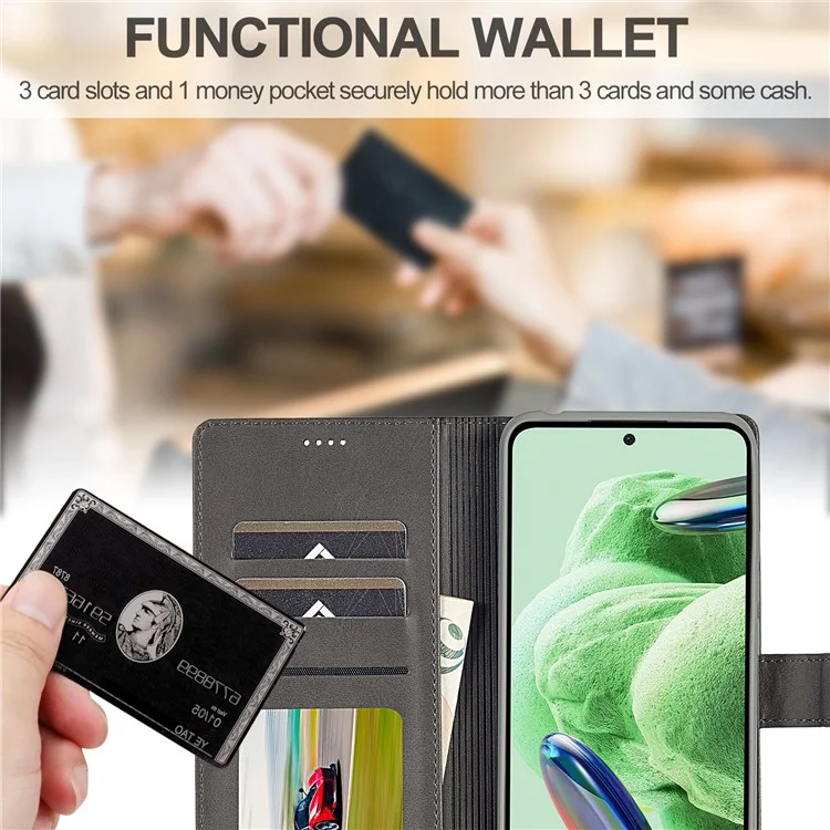 LC.IMEEKE Custodia in Pelle per Xiaomi Redmi Note 12 5G (Globale) / (India) / (Cina) / Poco X5 5G, Texture in Pelle di Vitello Wallet Stand Anti-caduta - Grigio