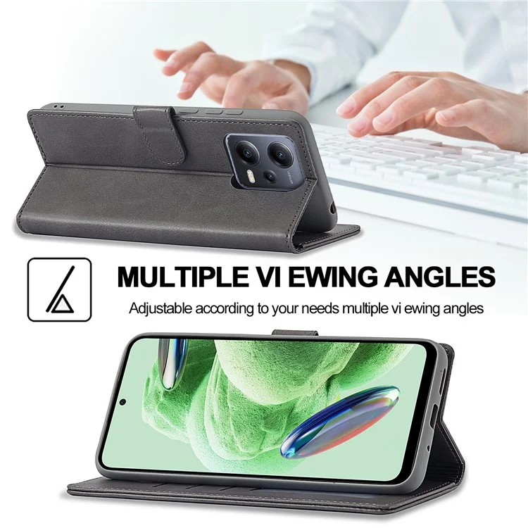 LC.IMEEKE Custodia in Pelle per Xiaomi Redmi Note 12 5G (Globale) / (India) / (Cina) / Poco X5 5G, Texture in Pelle di Vitello Wallet Stand Anti-caduta - Grigio