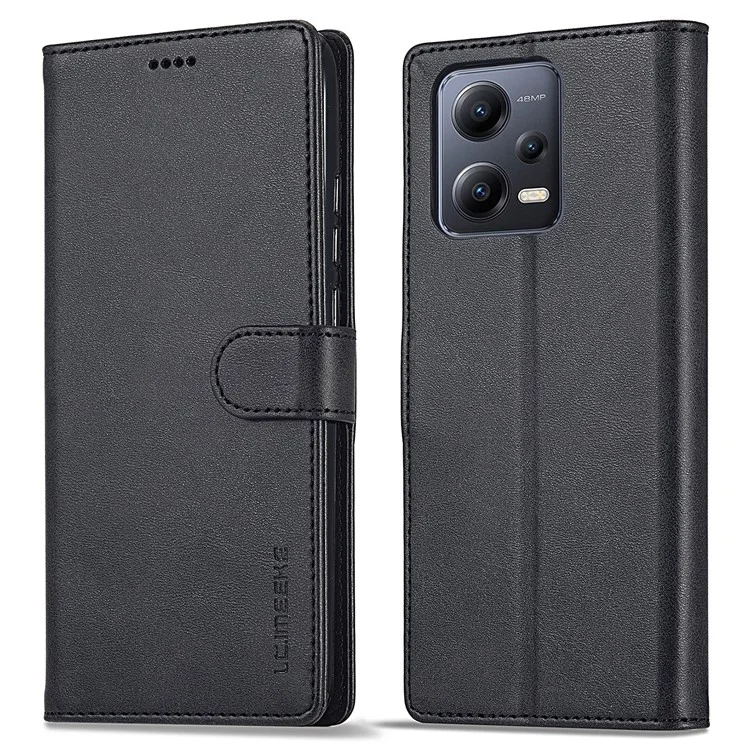 LC.IMEEKE Для Xiaomi Redmi Note 12 Pro+ 5G Защитный чехол для телефона с телячьей текстурой, бумажник, подставка, кожаный противоударный чехол для телефона - Черный