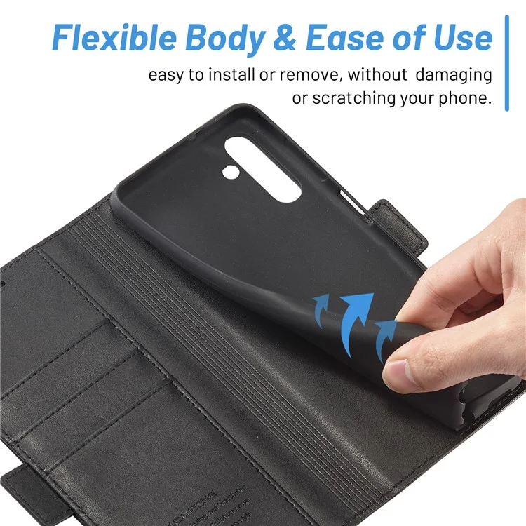 LC.IMEEKE Shockproof Phone Case for Samsung Galaxy A54 5G , PU Leather Flip Phone Wallet Cover Stand - Black