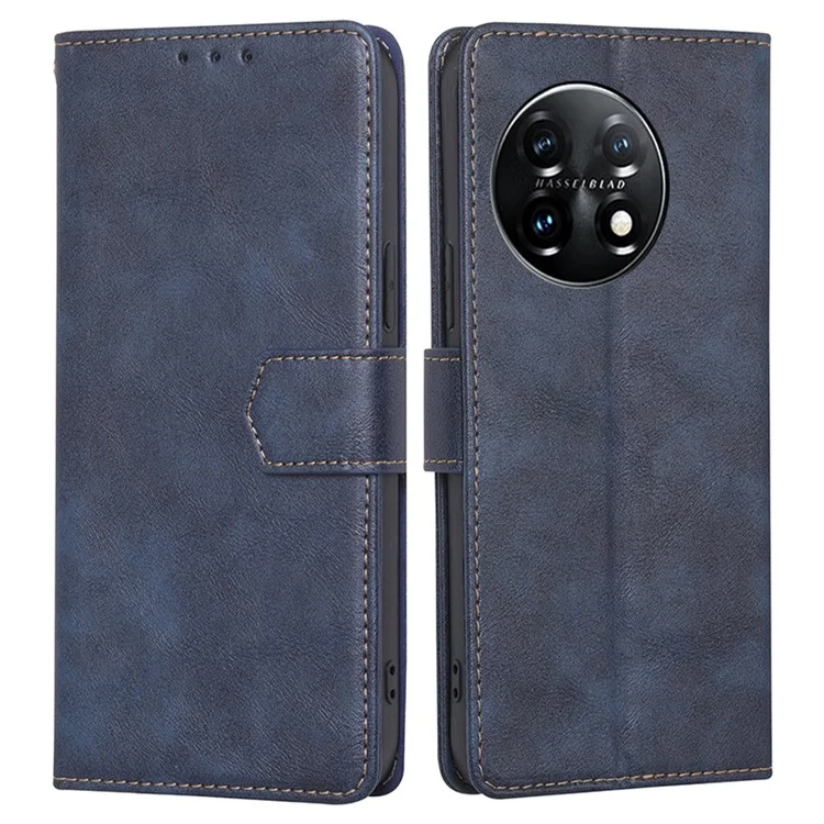 For OnePlus 11 5G Anti-drop Cowhide Texture PU Leather Stand Wallet Phone Case RFID Blocking Cover - Blue