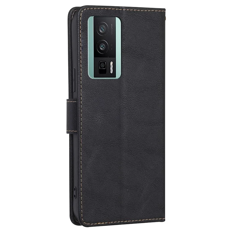 Para Xiaomi Poco F5 Pro 5G / Redmi K60 Pro 5G / K60 5G Cowhide Texture PU Leather Stand Wallet Phone Case RFID Blocking Shockproof Cover - Negro