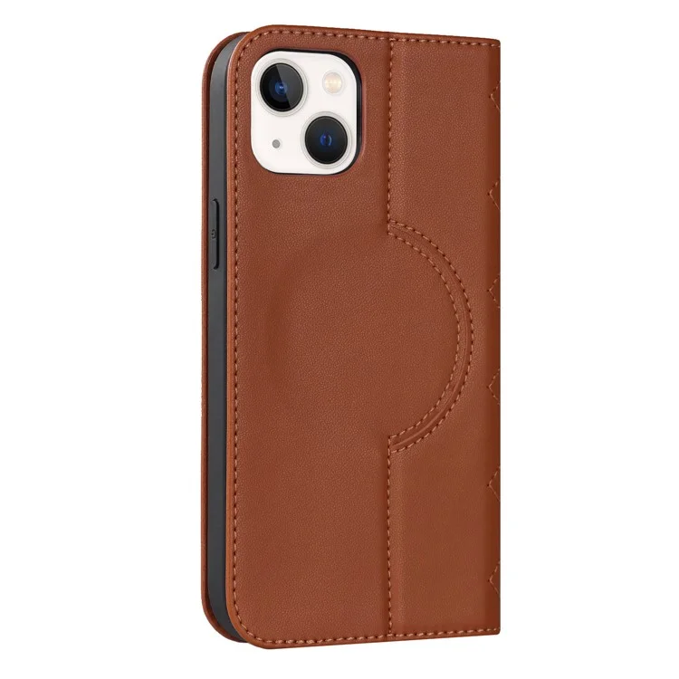 For iPhone 13 6.1 inch / 14 RFID Blocking Phone Leather Case Card Holder Stand Phone Cover Compatible with MagSafe - Brown