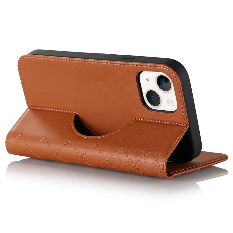 For iPhone 13 6.1 inch / 14 RFID Blocking Phone Leather Case Card Holder Stand Phone Cover Compatible with MagSafe - Brown