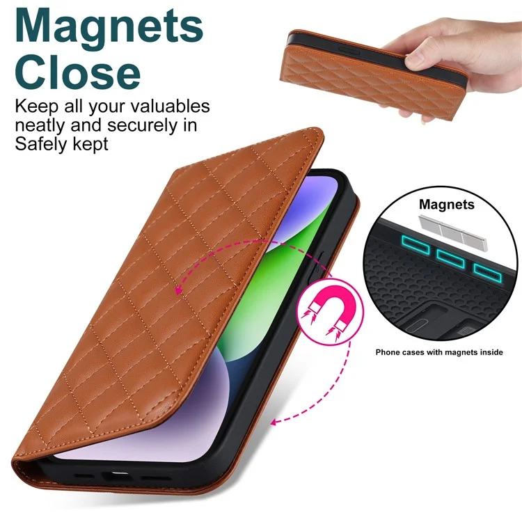 For iPhone 13 6.1 inch / 14 RFID Blocking Phone Leather Case Card Holder Stand Phone Cover Compatible with MagSafe - Brown