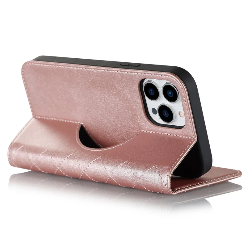For iPhone 12 / 12 Pro 6.1 inch Magnetic Phone Case RFID Blocking PU Leather Card Holder Stand Cover Compatible with MagSafe - Rose Gold