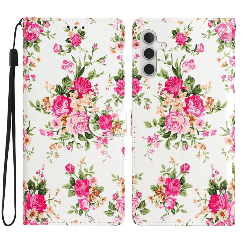 For Samsung Galaxy A14 5G / 4G PU Leather Phone Case Wallet Stand Pattern Printing Cover - Red Flower