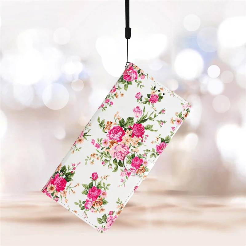 For Samsung Galaxy A14 5G / 4G PU Leather Phone Case Wallet Stand Pattern Printing Cover - Red Flower