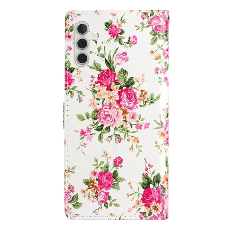 For Samsung Galaxy A14 5G / 4G PU Leather Phone Case Wallet Stand Pattern Printing Cover - Red Flower